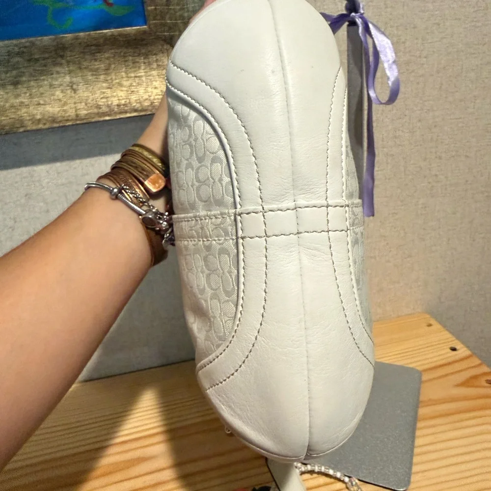 Vintage Coach Signature Jacquard Demi Bag White and brown small Hobo Purse - Picture 3 of 7